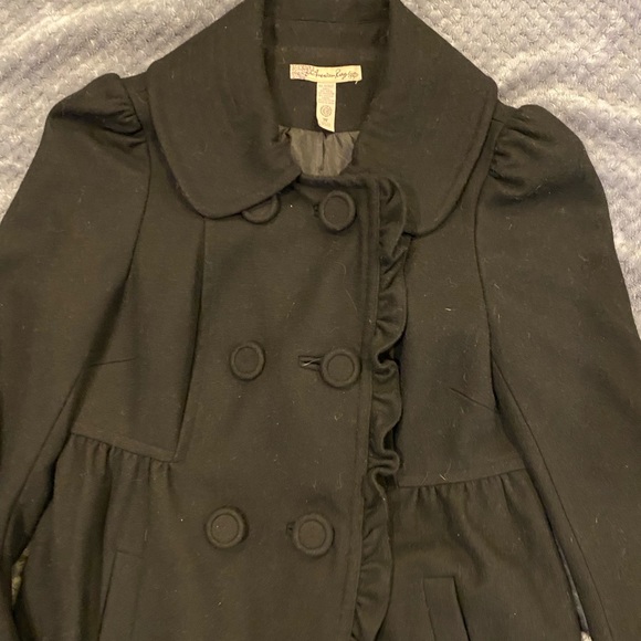 Like New perfect condition black ruffled wool coat SzM - Picture 2 of 9